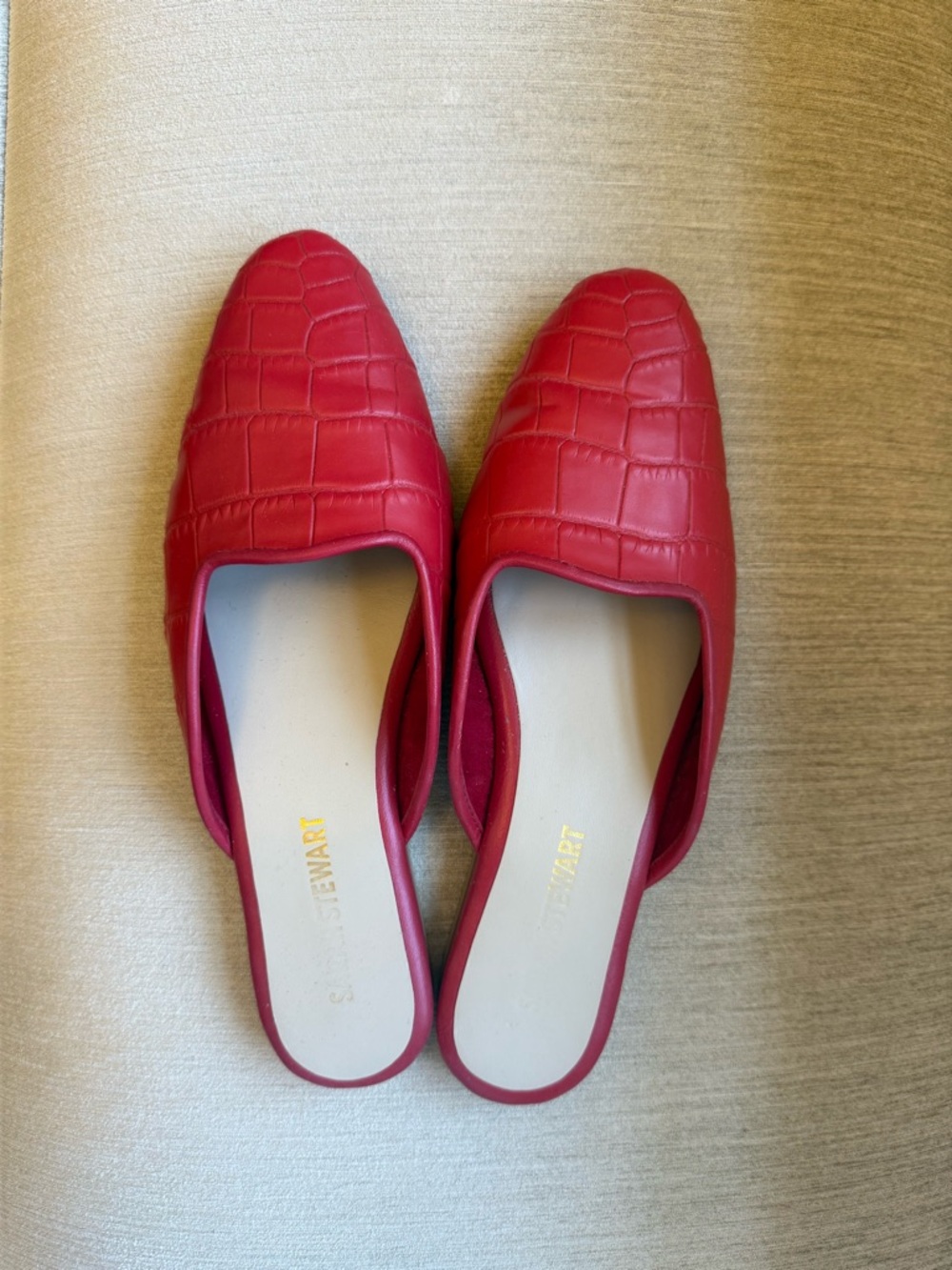 Red Croc-Embossed Mules by Sarah Stewart